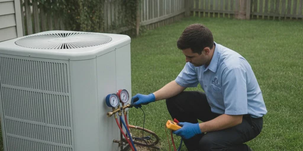 HVAC technician diagnosing an air conditioning unit in Austin